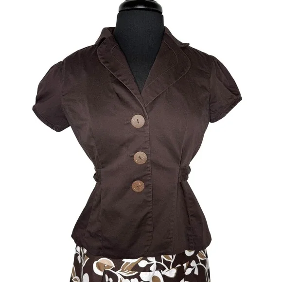 Vintage 2000s Brown Floral A-Line Top Skirt Set Retro Office Cottagecore 12P - Picture 2 of 16